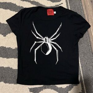 Eliza Sidney Black White Spider Cropped Tee Small
